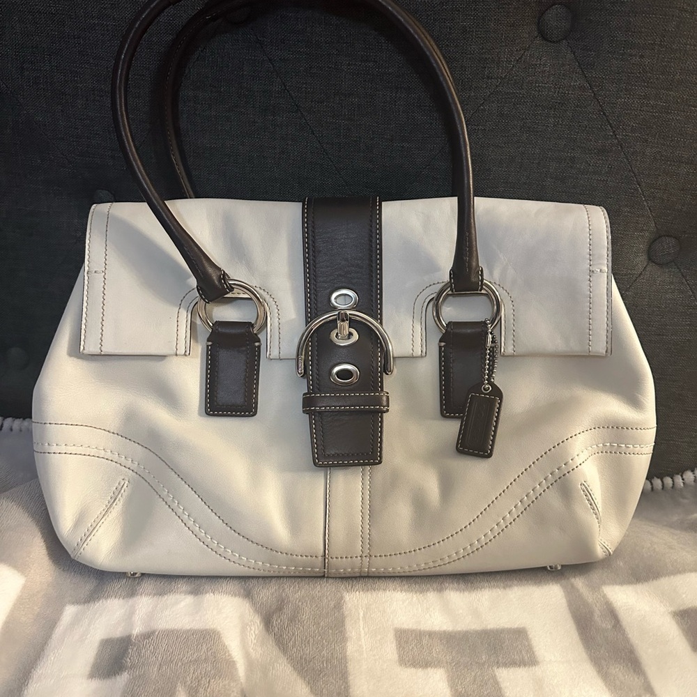 Coach Soho Classic Two-Tone Leather Satchel - White and Dark Brown